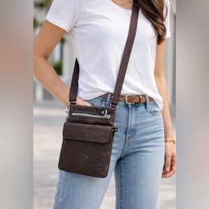 Kipling Mini Crossbody Bag Brown‎ Nylon Travel Organizer Lightweight Pouch